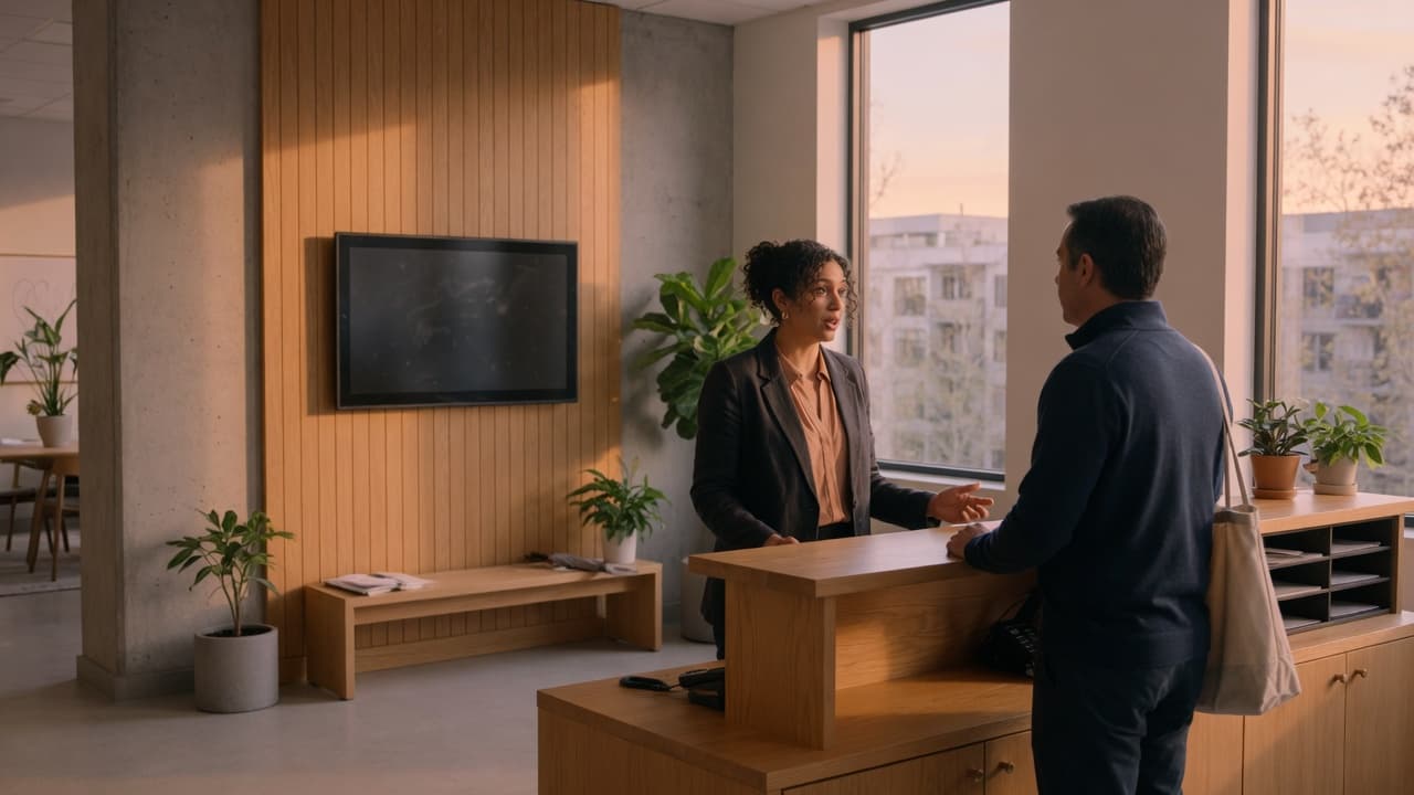 Staffed lobby in afternoon light
